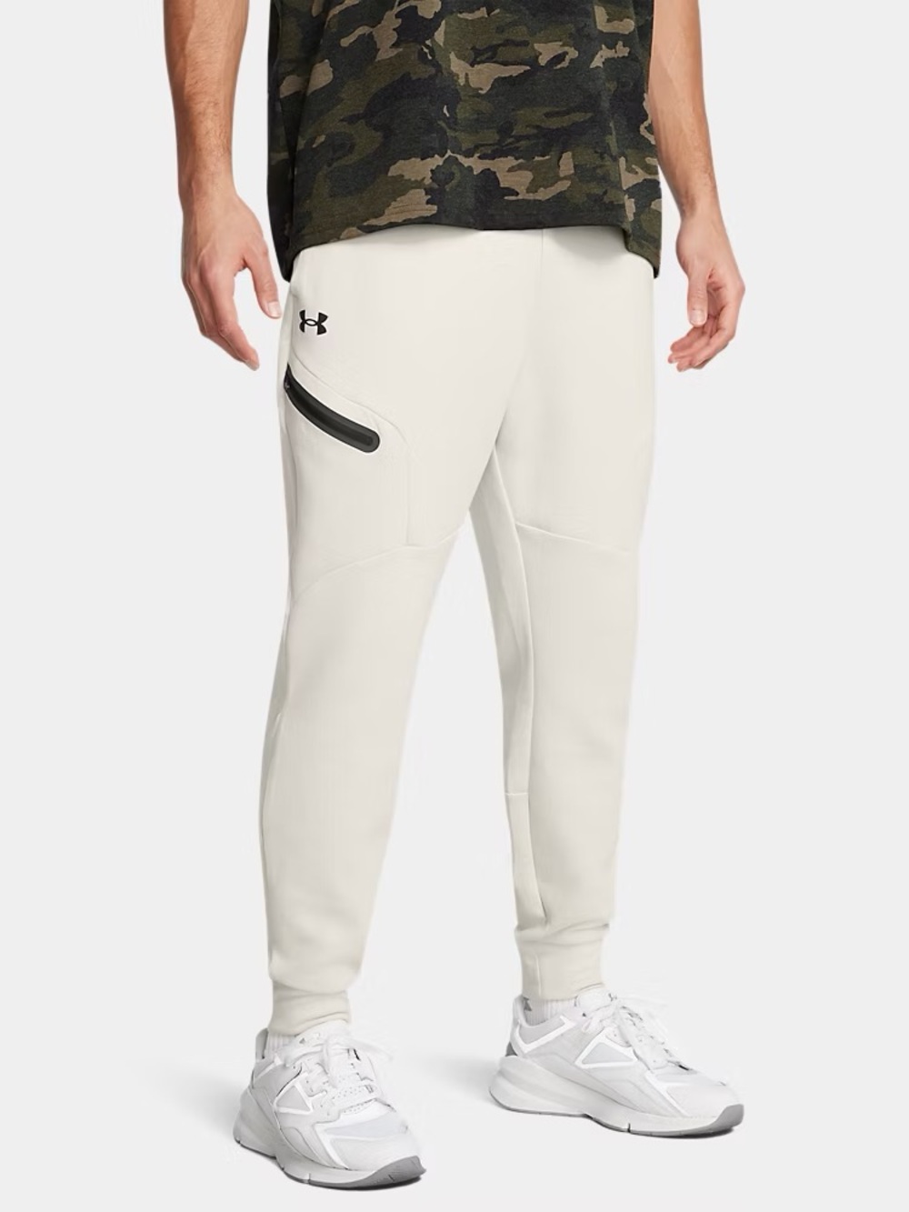 Under Armour White Unstoppable Fleece Jogger Sweatpants with Black Zip Detail